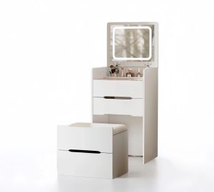 (48CM) 3 in 1 Vanity Desk with Plip Top Mirror,Small Make Up Vanity Set with Visible Glass Desktop,Compact Makeup Vanity with 3 Drawers,Cushioned