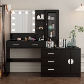 Large Makeup Vanity with Lights, Vanity Table with Charging Station, Vanity Desk with Mirror and 10 LED Light Bulbs