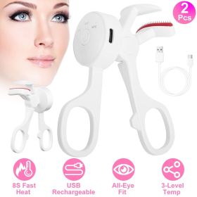 Heated Eyelash Curler Electric USB Rechargeable Eyelash Curler Anti-Burn Compact with Comb Heat up Fast Within 8S for All Eye Shapes for Women Ma
