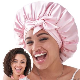 Silk Bonnet for Sleeping Women, Satin Hair Bonnet for Sleeping for Wavy Curly Natural Hair Women Men - Pink